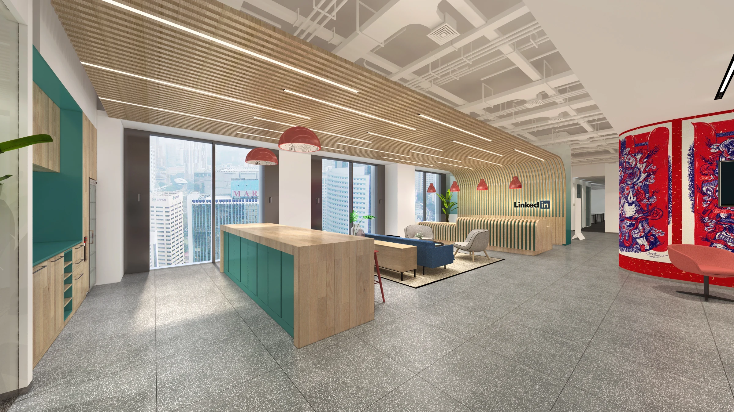 LinkedIn Jakarta Workplace — Informal pantry lounge